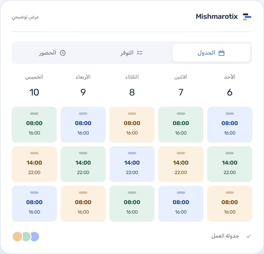 جدول ورديات أسبوعي بُني تلقائياً وبقي مسودة للمراجعة (عرض توضيحي)